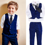 Handsome Gentleman Gentleman Boy Tie + Vest + Lapel Shirt + Long Trousers 4 Pieces Children's Suits 2 3 4 5 6 7 Years Old