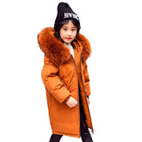 New High Quality Children Winter Jacket Girl Winter Co Kids Warm Thick Fur Coll Hooded Long Down Coats For Teenage 5-14Y