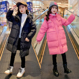 Kids Winter Warm Parka Outerwear Teenager Pink Black Clothing Long Hooded Jacket Girls Clothes Kids Snowsuit 5 7 9 11 13 14Y