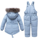 Kids baby girl boy toddler real fur hooded detachable Jackets Coat+overalls solid winter clothing 2pcs suit waterproof child