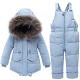 Kids baby girl boy toddler real fur hooded detachable Jackets Coat+overalls solid winter clothing 2pcs suit waterproof child