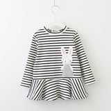 New Listing 2018 Autumn and Spring Cotton Tassel Decoration Long Sleeve Round Neck Stripe Small Flying Sleeve Baby Girls Dress