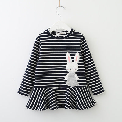 New Listing 2018 Autumn and Spring Cotton Tassel Decoration Long Sleeve Round Neck Stripe Small Flying Sleeve Baby Girls Dress