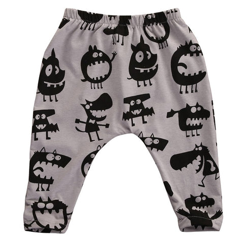 New Style Baby Boy Girls Pants Casual Cotton Pants Cute Monster Printing Soft Lovely Trosers For Baby Casual Harem Pants