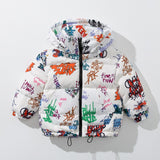 Winter Children's Thick Down Jacket Alphabet Graffiti Print Hooded Kid's Down Jacket Clothing