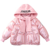 Winter Cotton Jacket For Children Winter Down Warm Coat For Girl With Warm Scarf Collar Fluorescent Color Kids Coat 5-16Yrs
