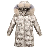 winter White duck down jacket girls big fur collar thicken warm children down outwear