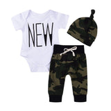 Newborn Baby Boy Army Green Clothes Romper T-Shirt Long Pants And Hat Outfits 3Pcs Baby kids Clothes