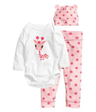 Newborn Baby Boys Girls Set Autumn Winter Bodysuit 3PCS Baby Romper+Hat+Pants Outfit Cotton Baby Clothing Set