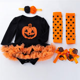 Newborn Baby Clothes Halloween Baby Romper Dress Clothing Set Infant Girl Pumpkin Tutu+Leg Warmer+Shoes+Headband Outfits D0919