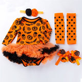 Newborn Baby Clothes Halloween Baby Romper Dress Clothing Set Infant Girl Pumpkin Tutu+Leg Warmer+Shoes+Headband Outfits D0919