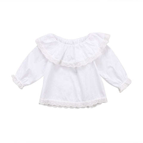 Newborn Baby Girls Blouse Solid White Long Sleeve Lace Tops Autumn Ruffle Girl Blouse