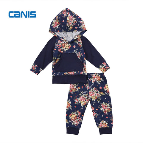 Newborn Baby Girls Floral Hoodies Tops Sweatshirt Pants Outfits Fashion Cotton New Design Set Clothes