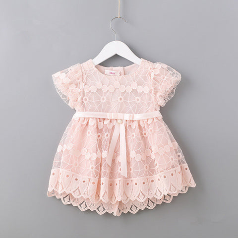Newborn Flowers Embroidery Puff Sleeve Girls Dress Christening Birthday Party Baby Clothing Toddler Girl Clothes pink white 0-2T
