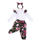 Newborn Kids Baby Girl Sets Long Sleeves Lace Ruffles T-shirt+Floral Print Pants with Headband 3Pcs Outfits Cute Girls Set