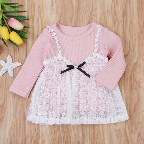 Newborn Kids Baby Girls Clothing Long Sleeve Lace Patchwork Dress Princess Wedding Party Tulle Spring Autumn Dresses 0-24M