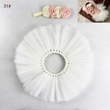 Newborn Photography Props Baby Infant Rainbow Skirt and Flower Headband Bebe Girl Fluffy Tulle Skirt Accessories