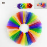 Newborn Photography Props Baby Infant Rainbow Skirt and Flower Headband Bebe Girl Fluffy Tulle Skirt Accessories