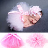 Newborn Photography Props Tulle Baby Tutu Skirts + Flower Headband Infant Outfit Costume Princess Baby Girl Summer Skirts D25