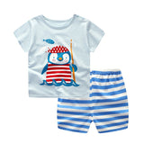Newborn baby boys clothing sets baby girls clothes cartoon aircraft Blue whale Short sleeve infant cotton underwear (2pcs/set)