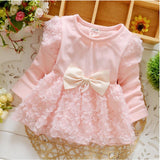 Newborn baby girls Sweet princess dress long sleeve Infant's clothes Big bowknot lace babies dresses girl Toddlers Clothing