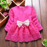 Newborn baby girls Sweet princess dress long sleeve Infant's clothes Big bowknot lace babies dresses girl Toddlers Clothing