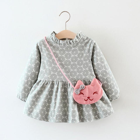 Newborn infant Baby Girl Print Winter Warm Long Sleeve thicker flower blouse princess Dress+Bag Outfit Clothes costume cute wear