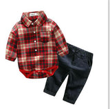 Newborns clothes   red plaid rompers shirts+jeans baby boys clothes bebes clothing set