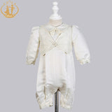 Nimble Baby Boys Christening Gowns Satin Formal Occasion Boys Romper  borns clothes Ivory Kids Baptism Dresses 0-12M