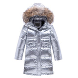 OLEKID   -30 Degree Russian Winter Down Jacket For Girls Waterproof Hooded Shiny Girls Winter Coat 5-14 Years Teenager Parka