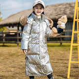 OLEKID   -30 Degree Russian Winter Down Jacket For Girls Waterproof Hooded Shiny Girls Winter Coat 5-14 Years Teenager Parka