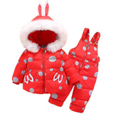 OLEKID   Baby Girls Winter Down Snowsuit Cartoon Rabbit Jacket Coat Overalls Infant Girls Clothes Set 1-4 Years Toddler Suit