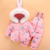 OLEKID   Baby Girls Winter Down Snowsuit Cartoon Rabbit Jacket Coat Overalls Infant Girls Clothes Set 1-4 Years Toddler Suit