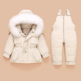OLEKID   Winter Boys Coat Fur Collar Down Jacket For Girls Thick Jumpsuit 1-4 Years Kids Baby Snowsuit Toddler Overalls Set