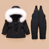 OLEKID   Winter Boys Coat Fur Collar Down Jacket For Girls Thick Jumpsuit 1-4 Years Kids Baby Snowsuit Toddler Overalls Set