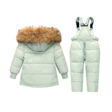 OLEKID   Winter Children Clothing Set Real Fur Down Jacket For Girl Boy Parka Overalls Snowsuit 1-5 Years Kids Outerwear Coat
