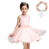 PaMaBa Girls Lace Princess Dress in White/Pink Back Zipper Summer Party Tutu Dresses for Kids Above Knee A-Line Filles Vestidos