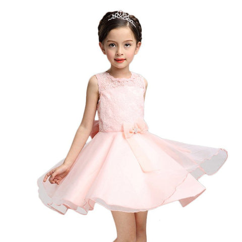 PaMaBa Girls Lace Princess Dress in White/Pink Back Zipper Summer Party Tutu Dresses for Kids Above Knee A-Line Filles Vestidos