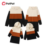 PatPat Family Matching Color Block Long-sleeve Hoodie Dresses and Tops Sets