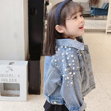 Pearls Beading Kids Denim Jacket For Girls Coats Children Clothing Autumn Baby Girls Clothes Outerwear Jean Jackets Coat