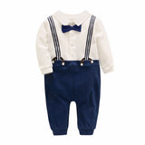 Picturesque Childhood Official Store 2018 Gentleman Rompers Baby Clothes Full Sleeve Solid Turn-down Collar Boy 2-1 Set Hot Sale