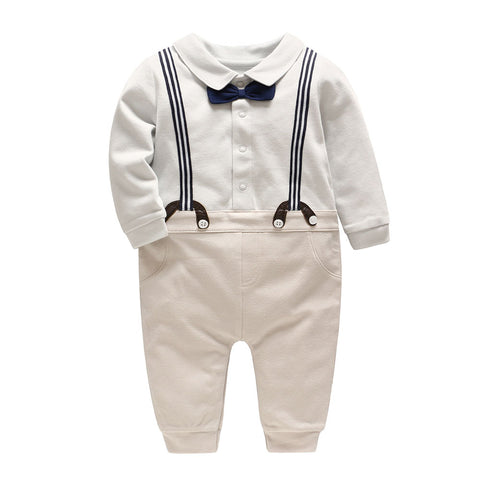 Picturesque Childhood Official Store 2018 Gentleman Rompers Baby Clothes Full Sleeve Solid Turn-down Collar Boy 2-1 Set Hot Sale