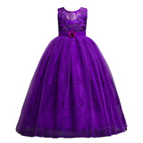 Pink Purple Red Green Children Long Ball Gown Evening Dress White Girls for Prom Girls Dress Wedding Party Kids Lace