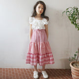 Plaid Girls Summer Maxi Dress 2023 Cotton Kids Dresses for Girl Baby Princess Dress Toddler Children Vest Dress Ruched,#5130