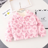 Plush Thickened Children's Clothing Jacket Cute Baby Child Clothes Coat Autumn and Winter Pink Floral Fur Outwear Warm Girl Coat