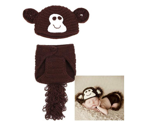 Plush baby photofram costumes little monkey short brown photo frame for babies crochet infant clothes  borns photography props
