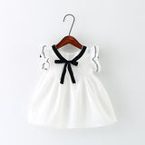Preppy Summer Baby Girl Dress with Bow Ruffle Sleeve Infant Dresses Cotton Toddler Baby Girl Clothes 4 Colors