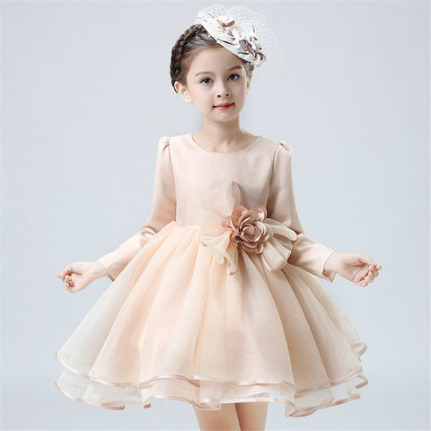 Pretty Girls Dress Lovely Flower design Long Sleeve Kids Dress Baby Girl Clothes Princess Dresses 2-10Y