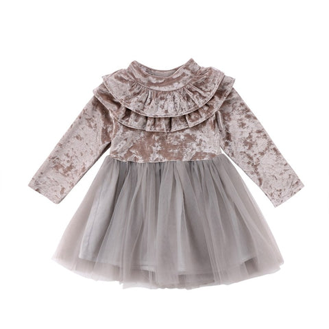 Princess Cute Warm Infant Baby Girl Velvet Long Sleeve Turtleneck Ruffle Solid Lace Tutu Dress 2 Style Outfit Spring Fall Winter