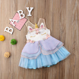 Princess Newborn Kids Baby Girls Sleeveless Chiffon Unicorn Embroidery Party Pageant Dress 3D Sundress Ruffle Summer Clothes